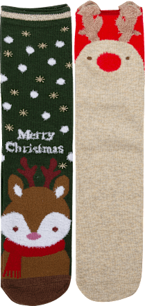 Kinder Weihnachtssocken mit Rentier-Muster, Gr. One Size (2 Paar) PURSET