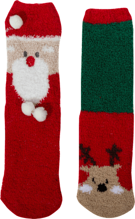 Kinder Weihnachtssocken rot mit Weihnachts-Muster, Gr. One Size (2 Paar) PURSET