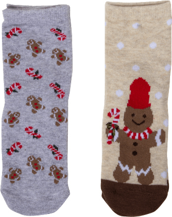 Kinder Weihnachtssocken mit Lebkuchen-Motive, Gr. One-Size (2 Paar) PURSET