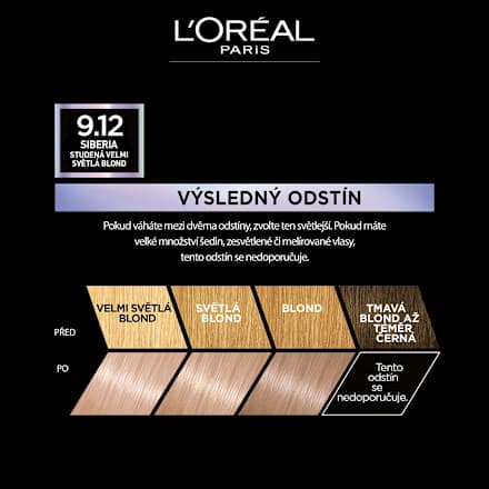 barva na vlasy Siberia 9.12 studená velmi světlá blond L'ORÉAL PARiS PRÉFÉRENCE