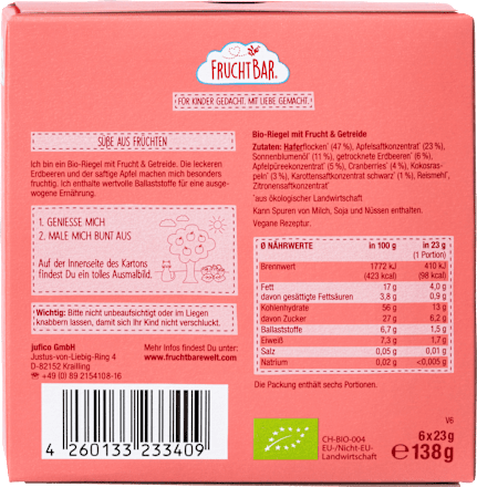 Fruchtriegel Erdbeere, Apfel, Hafer ab 3 Jahren (6x23 g) FruchtBar