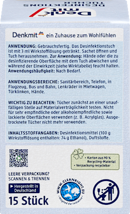 Desinfektionstücher, Reisegröße Denkmit