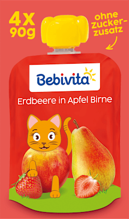 Quetschie Erdbeere in Apfel Birne, ab 1 Jahr (4x90 g) Bebivita