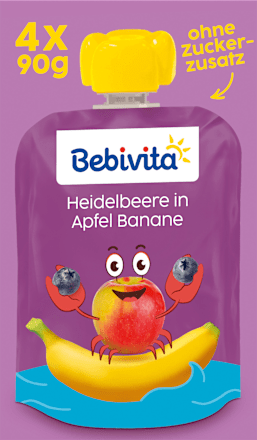 Quetschie Heidelbeere in Apfel Banane ab 1 Jahr (4x90 g) Bebivita
