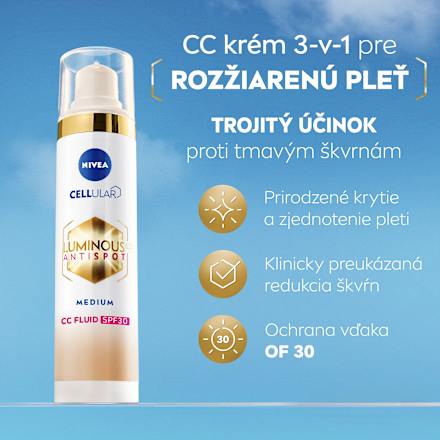 CC fluid proti pigmentovým škvrnám Luminous 630° Antispot 3v1 s OF 30 - Medium NIVEA