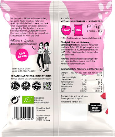 Kindersnack Apfelchips Crunchy mit Himbeere foodloose