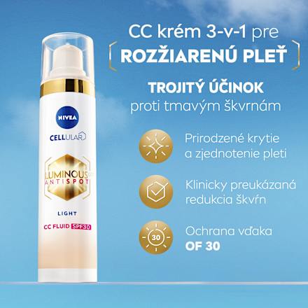 CC fluid proti pigmentovým škvrnám Luminous 630° Antispot 3v1 s OF 30 - Light NIVEA