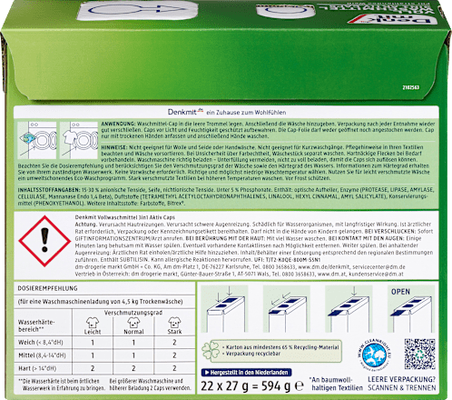 Mosókapszula 3in1, fehér textíliákhoz, 22 mosás Denkmit