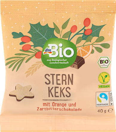 Bio csillag formájú keksz naranccsal és étcsokoládéval dmBio