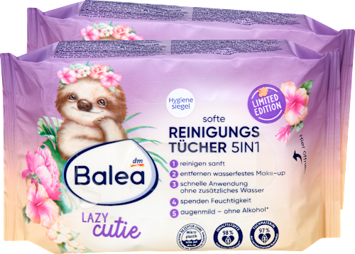 Vlažne maramice za čišćenje lica 5u1 Lazy Cutie, 2x25 kom. Balea
