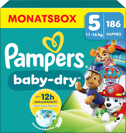 Windeln Baby Dry Gr.5 (11-16 kg) Limited Edition Paw Patrol, Monatsbox Pampers