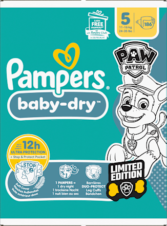 Windeln Baby Dry Gr.5 (11-16 kg) Limited Edition Paw Patrol, Monatsbox Pampers