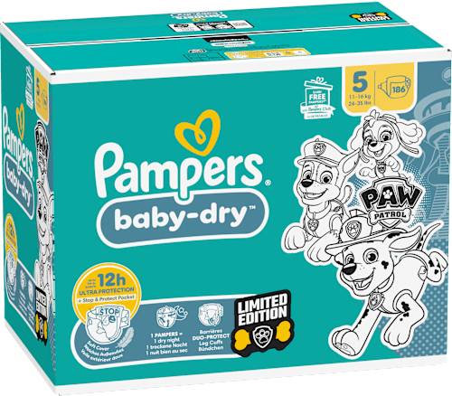 Windeln Baby Dry Gr.5 (11-16 kg) Limited Edition Paw Patrol, Monatsbox Pampers