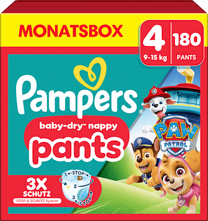 Baby Pants Baby Dry Gr.4 Maxi (9-15 kg) Limited Edition Paw Patrol, Monatsbox Pampers