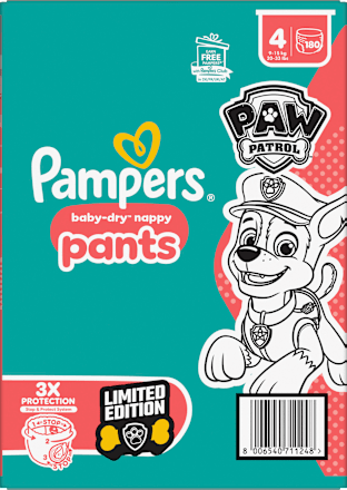 Baby Pants Baby Dry Gr.4 Maxi (9-15 kg) Limited Edition Paw Patrol, Monatsbox Pampers