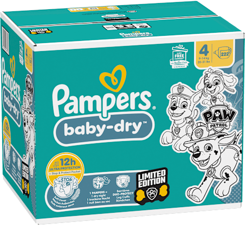 Windeln Baby Dry Gr.4 (9-14 kg) Limited Edition Paw Patrol, Monatsbox Pampers