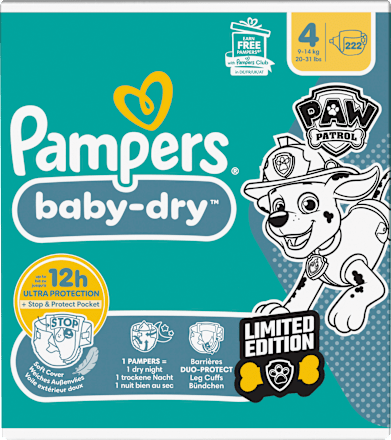 Windeln Baby Dry Gr.4 (9-14 kg) Limited Edition Paw Patrol, Monatsbox Pampers