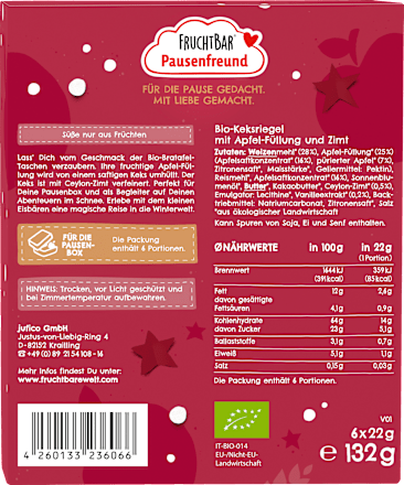 Kindersnack Bratapfeltasche ab 3 Jahren (6x22 g) FRUCHTBAR Pausenfreund
