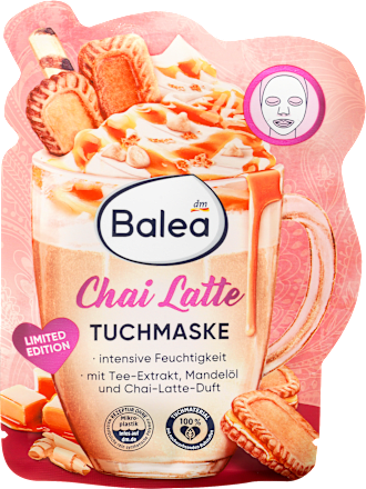 Maschera viso in tessuto con estratti di tè, olio di mandorla e profumo di chai latte Balea