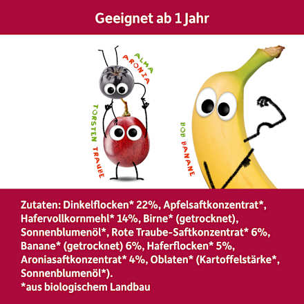 Fruchtriegel mit Getreide Banane, Rote Traube & Aronia ab 1 Jahr, (4x23 g) Freche Freunde