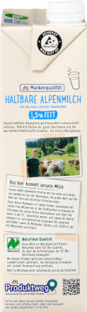 Milch, haltbare Alpenmilch 1,5% Fett dmBio