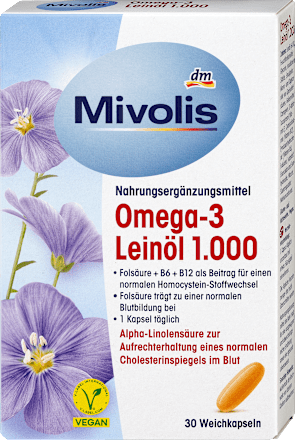Omega-3-laneno olje 1.000 v obliki kapsul Mivolis