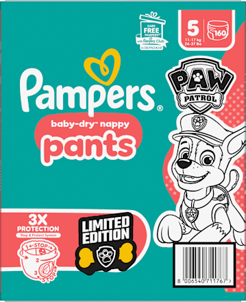 Baby Pants Baby Dry Gr.5 Junior (11-17 kg) Limited Edition Paw Patrol, Monatsbox Pampers