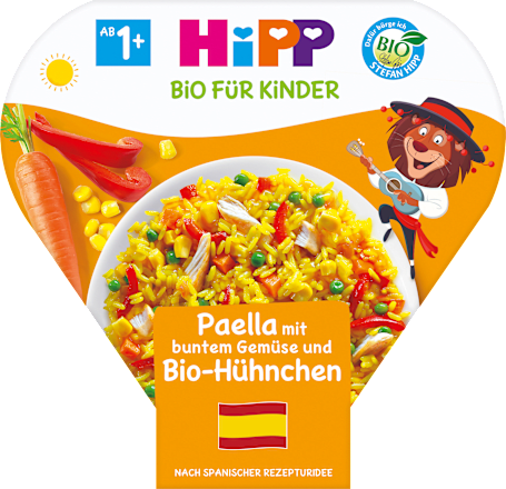 Kinderteller Paella mit buntem Gemüse und Hühnchen, ab 1 Jahr HiPP