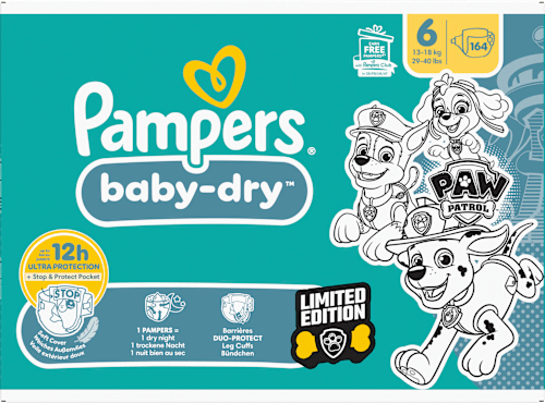 Windeln Baby Dry Gr.6 (13-18 kg) Limited Edition Paw Patrol, Monatsbox Pampers