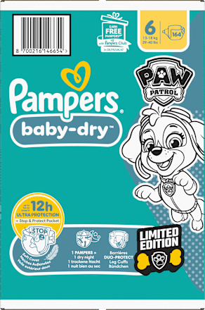 Windeln Baby Dry Gr.6 (13-18 kg) Limited Edition Paw Patrol, Monatsbox Pampers