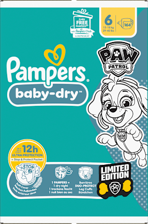 Windeln Baby Dry Gr.6 (13-18 kg) Limited Edition Paw Patrol, Monatsbox Pampers