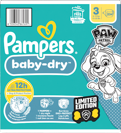 Windeln Baby Dry Gr.3 (6-10 kg) Paw Patrol, Monatsbox Pampers
