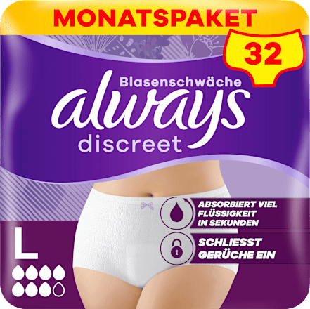 discreet Pants Inkontinenz Plus Gr. L, Vorteilspack (4x8 St) always