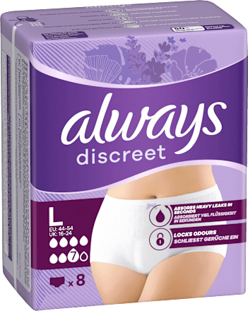 discreet Pants Inkontinenz Plus Gr. L, Vorteilspack (4x8 St) always