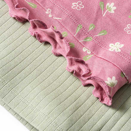 Langarmshirts mit Blumen-Muster, Rüschen & Ripp-Struktur, rosa + grün, Gr. 134  ALANA