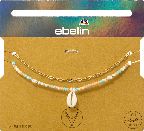 Halsketten mit Perlen und Muschel, Gold-Optik ebelin