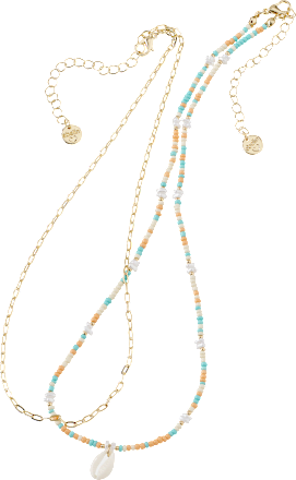 Halsketten mit Perlen und Muschel, Gold-Optik ebelin