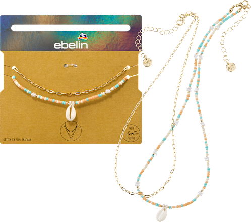 Halsketten mit Perlen und Muschel, Gold-Optik ebelin