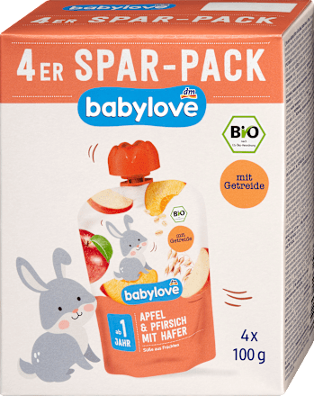 EKO kašica u vrećici, 12+ mj. – breskva, jabuka i zob, 4 x 100 g babylove