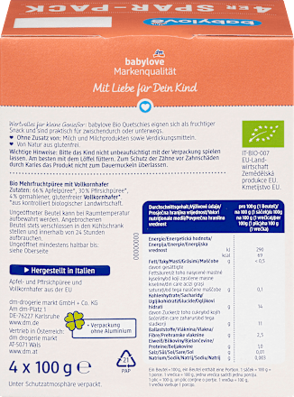 Quetschie Apfel & Pfirsich mit Hafer ab 1 Jahr babylove