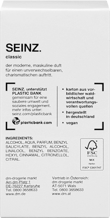 Woda toaletowa dla mężczyzn Classic SEINZ.