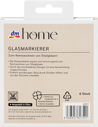 Glasmarkierer-Set aus Metall, gold (2,5x0,2 cm) dm home