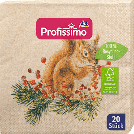 Servietten "Eichhörnchen" aus Recycling-Material (33x33 cm) Profissimo
