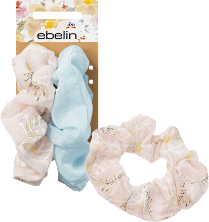 Scrunchies hellblau und weiß-bestickt ebelin