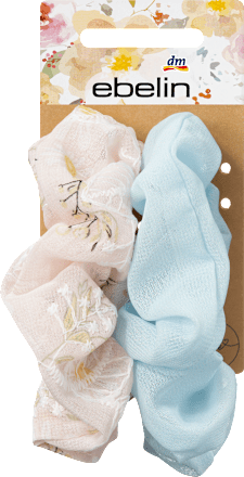 Scrunchies hellblau und weiß-bestickt ebelin