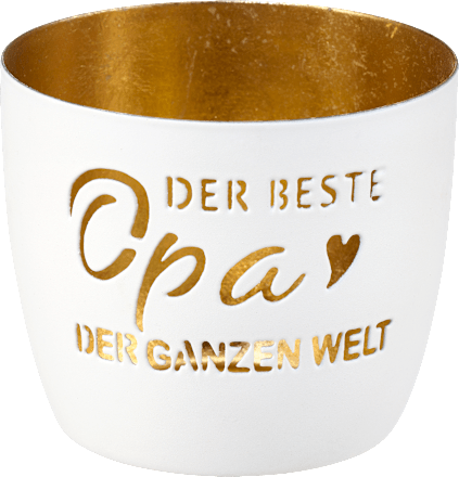 Kerzenhalter aus Metall mit Spruchausstanzung "Opa", weiß-gold Dekorieren & Einrichten