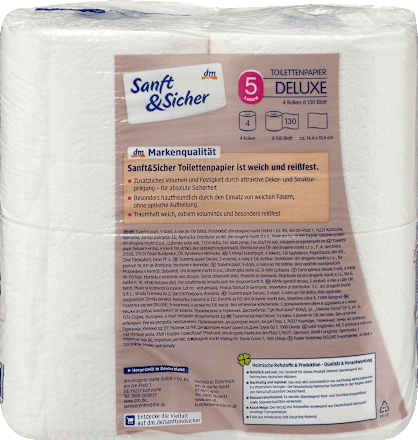 Toilettenpapier Deluxe 5-lagig (4x130 Blatt) Sanft&Sicher