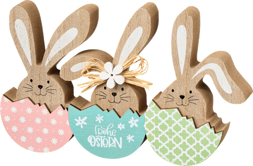 Holzhasen-Trio Eischale, mint-rosa-blau Dekorieren & Einrichten