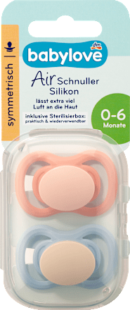 Schnuller Air Silikon, symmetrisch, rosa/blau, 0-6 Monate babylove