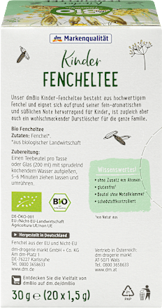 Kindertee, Fenchel (20 Beutel), ab 3 Jahren  dmBio